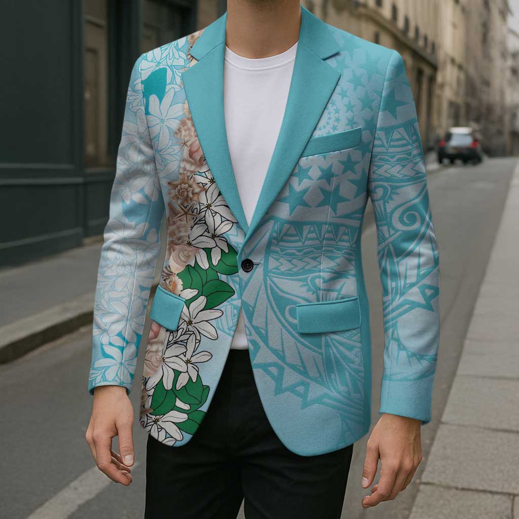 Cook Islands Tiare Maori With Conch Shell Blazer Pasifika Fest Polynesian Tattoo Turquoise