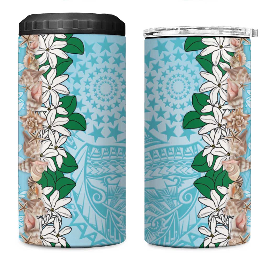 Cook Islands Tiare Maori With Conch Shell 4 in 1 Can Cooler Tumbler Pasifika Fest Polynesian Tattoo Turquoise