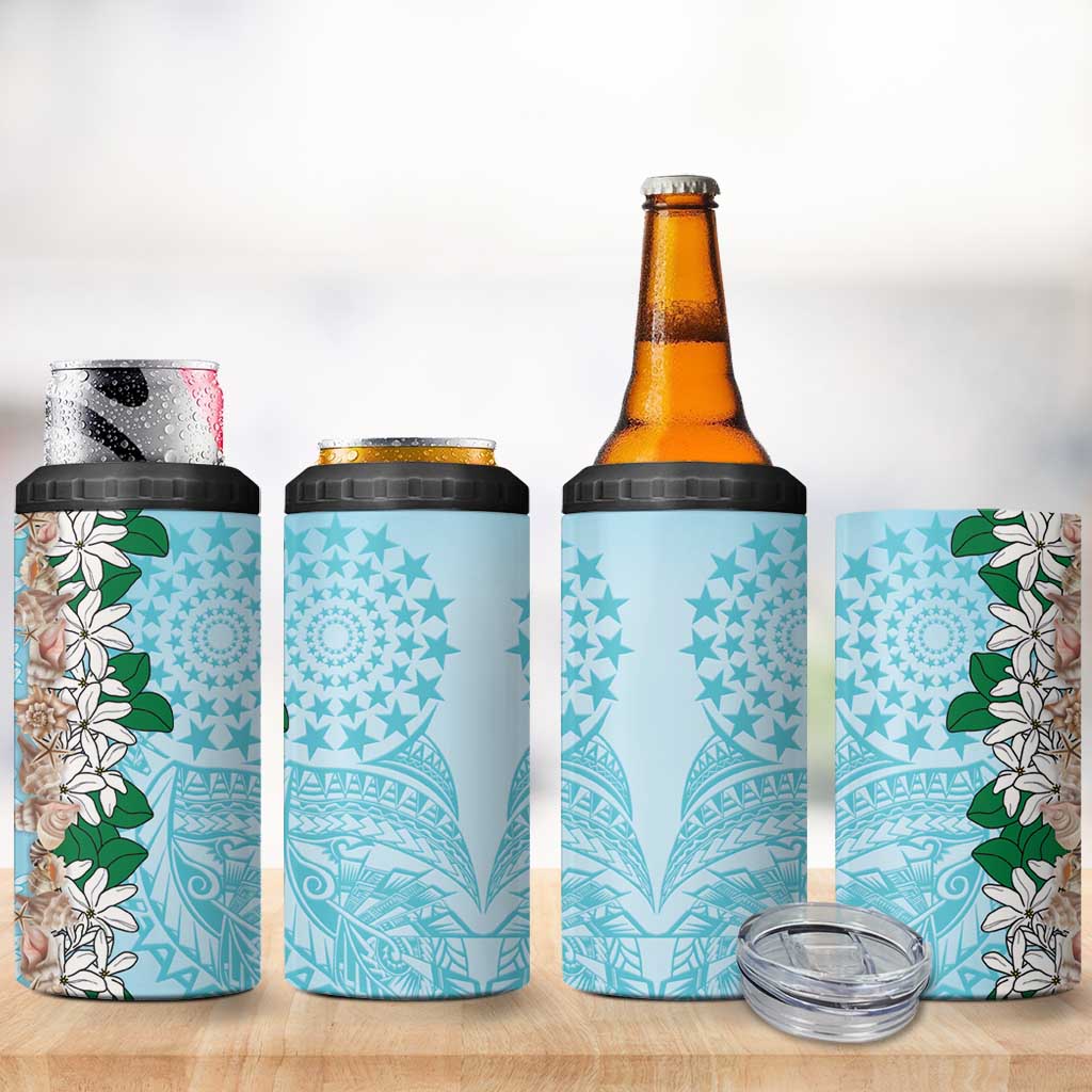 Cook Islands Tiare Maori With Conch Shell 4 in 1 Can Cooler Tumbler Pasifika Fest Polynesian Tattoo Turquoise