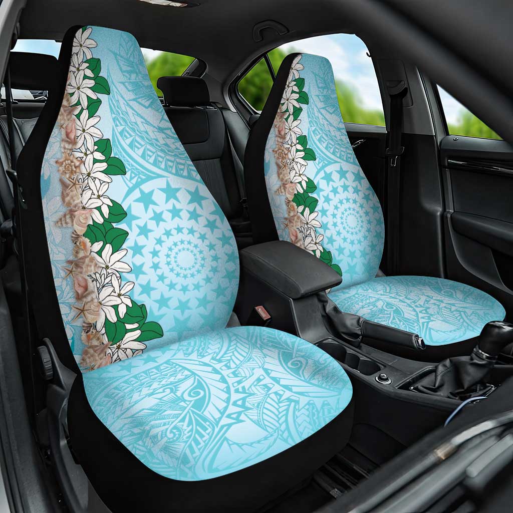Cook Islands Tiare Maori With Conch Shell Car Seat Cover Pasifika Fest Polynesian Tattoo Turquoise