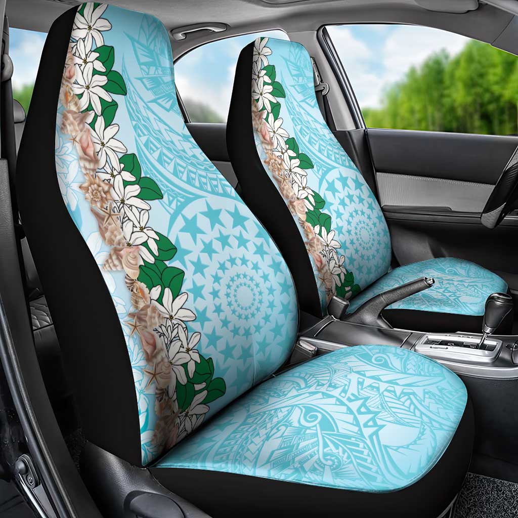 Cook Islands Tiare Maori With Conch Shell Car Seat Cover Pasifika Fest Polynesian Tattoo Turquoise LT14 - Polynesian Pride