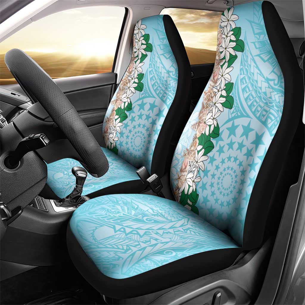 Cook Islands Tiare Maori With Conch Shell Car Seat Cover Pasifika Fest Polynesian Tattoo Turquoise LT14 - Polynesian Pride