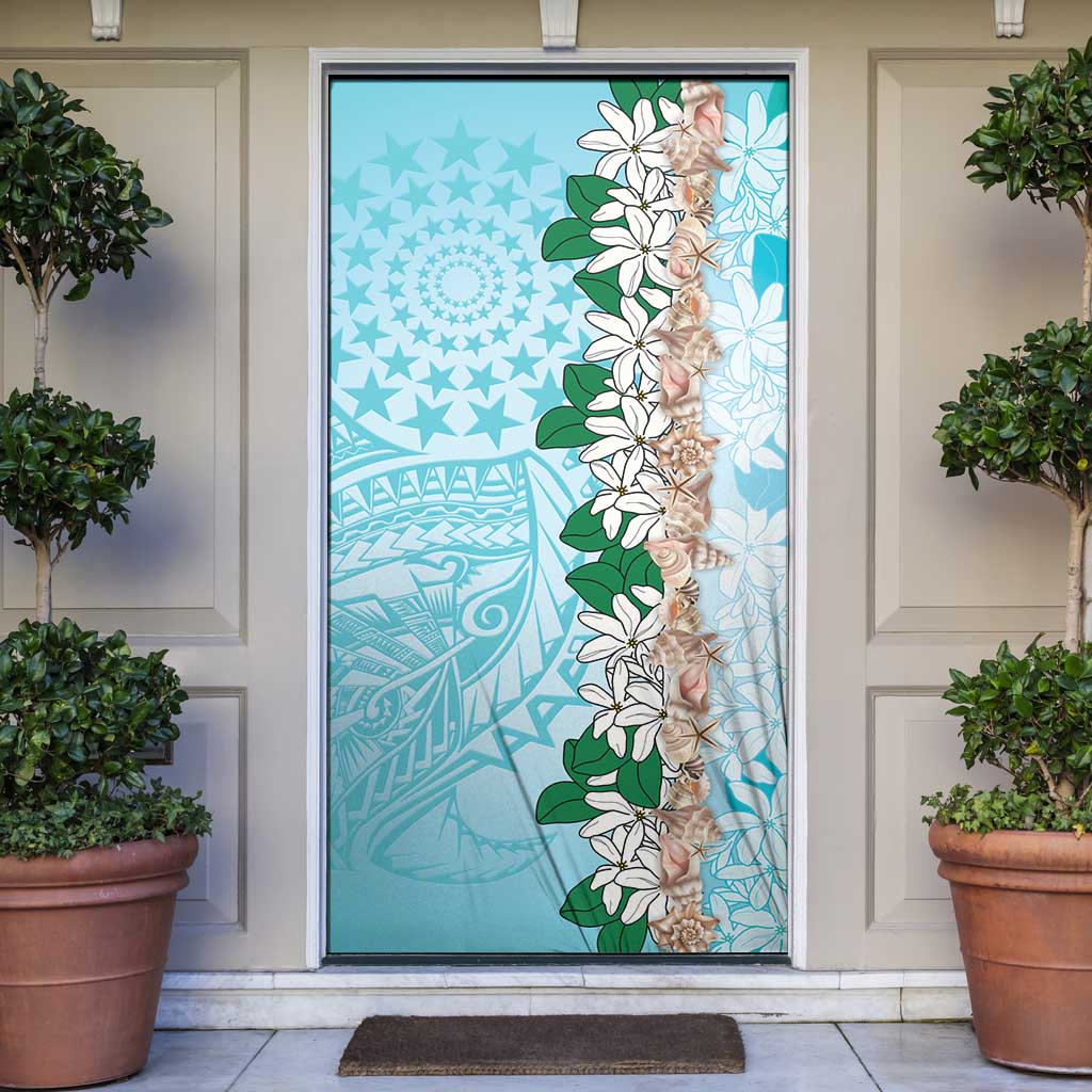 Cook Islands Tiare Maori With Conch Shell Door Cover Pasifika Fest Polynesian Tattoo Turquoise