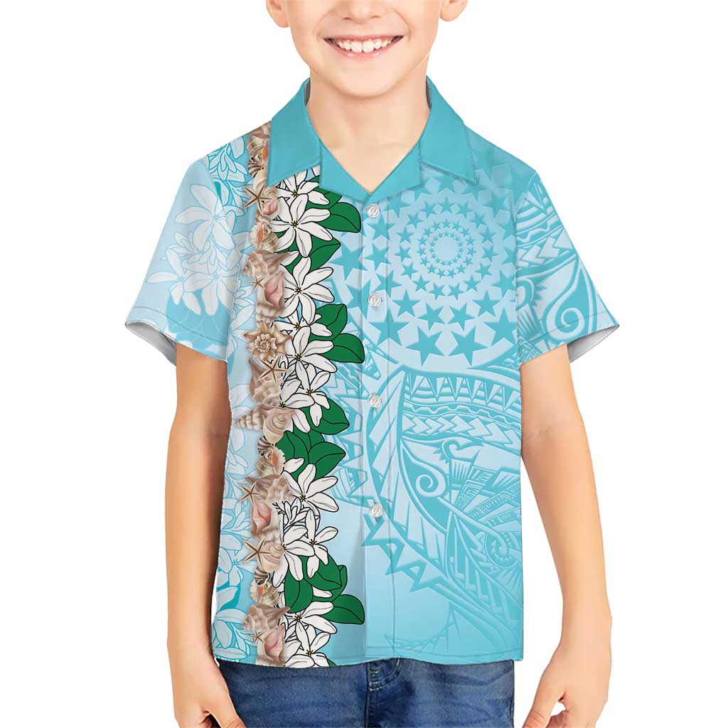Cook Islands Tiare Maori With Conch Shell Family Matching Long Sleeve Bodycon Dress and Hawaiian Shirt Pasifika Fest Polynesian Tattoo Turquoise LT14 Son's Shirt Turquoise - Polynesian Pride