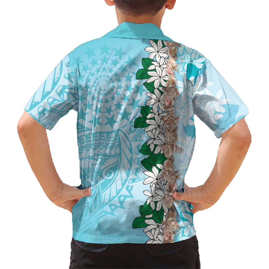 Cook Islands Tiare Maori With Conch Shell Family Matching Off The Shoulder Long Sleeve Dress and Hawaiian Shirt Pasifika Fest Polynesian Tattoo Turquoise LT14 - Polynesian Pride