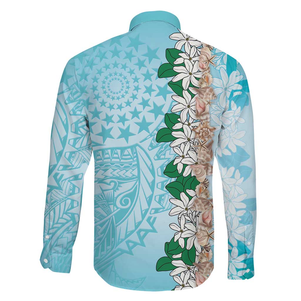 Cook Islands Tiare Maori With Conch Shell Family Matching Off The Shoulder Long Sleeve Dress and Hawaiian Shirt Pasifika Fest Polynesian Tattoo Turquoise LT14 - Polynesian Pride