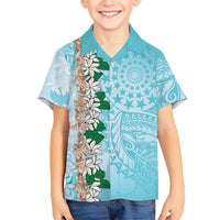 Cook Islands Tiare Maori With Conch Shell Family Matching Short Sleeve Bodycon Dress and Hawaiian Shirt Pasifika Fest Polynesian Tattoo Turquoise LT14 Son's Shirt Turquoise - Polynesian Pride