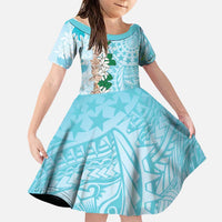 Cook Islands Tiare Maori With Conch Shell Family Matching Summer Maxi Dress and Hawaiian Shirt Pasifika Fest Polynesian Tattoo Turquoise LT14 Daughter's Dress Turquoise - Polynesian Pride