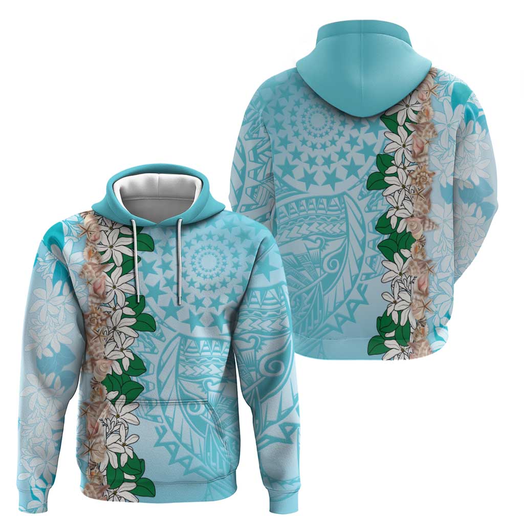 Cook Islands Tiare Maori With Conch Shell Hoodie Pasifika Fest Polynesian Tattoo Turquoise LT14 - Polynesian Pride