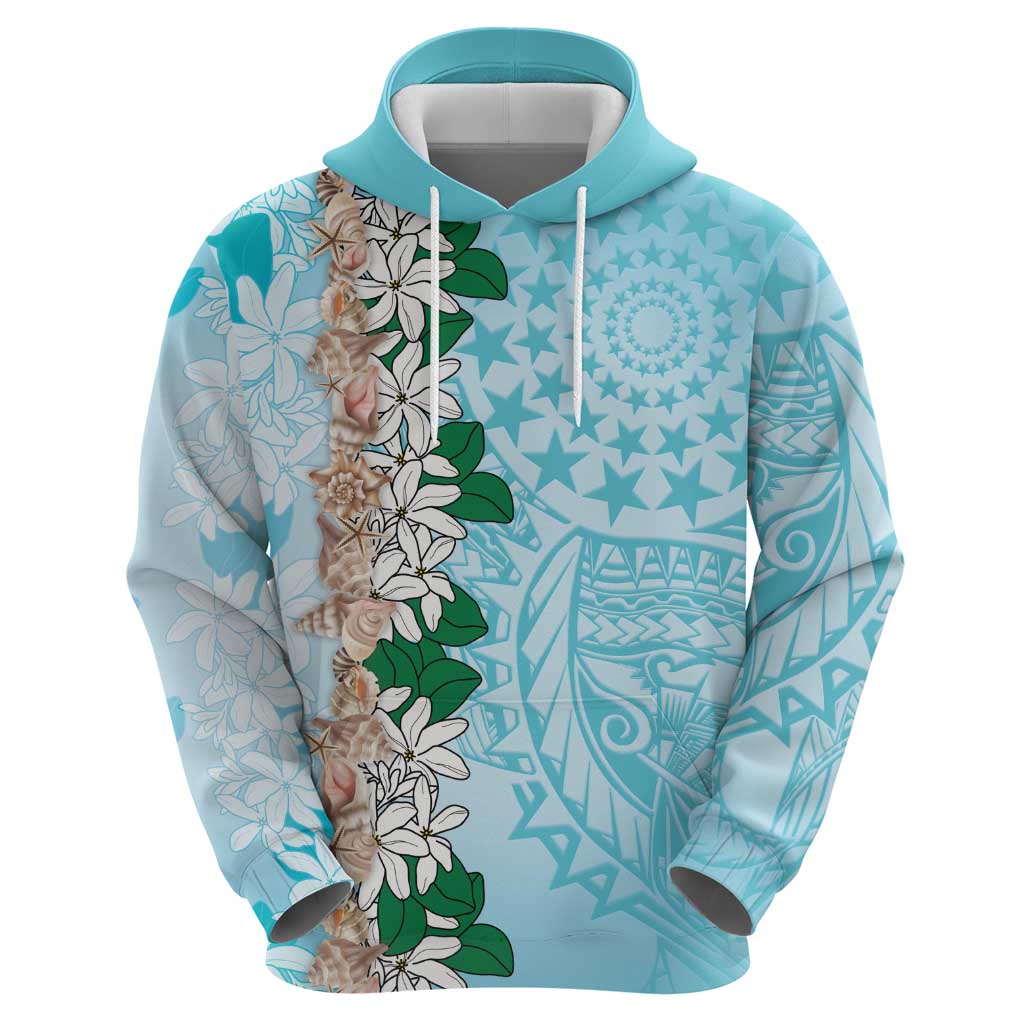 Cook Islands Tiare Maori With Conch Shell Hoodie Pasifika Fest Polynesian Tattoo Turquoise LT14 - Polynesian Pride
