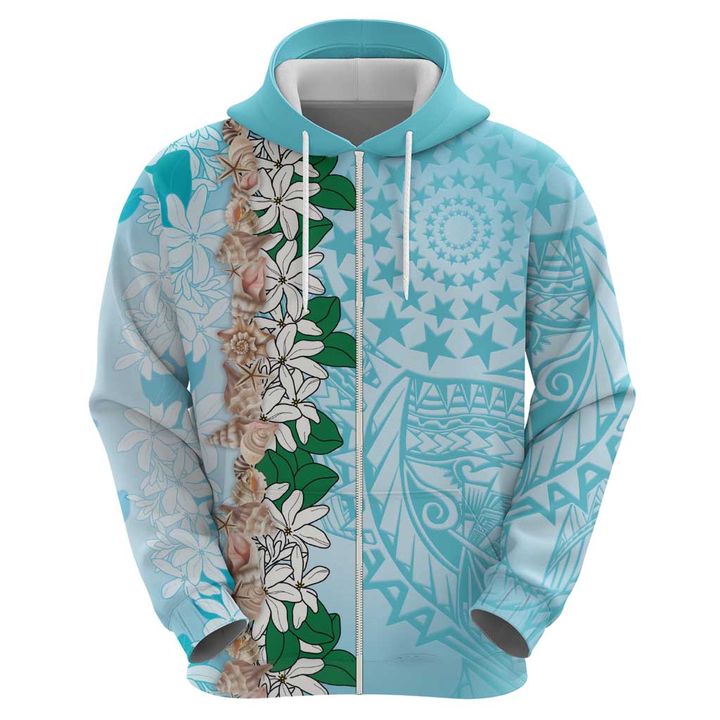 Cook Islands Tiare Maori With Conch Shell Hoodie Pasifika Fest Polynesian Tattoo Turquoise LT14 - Polynesian Pride