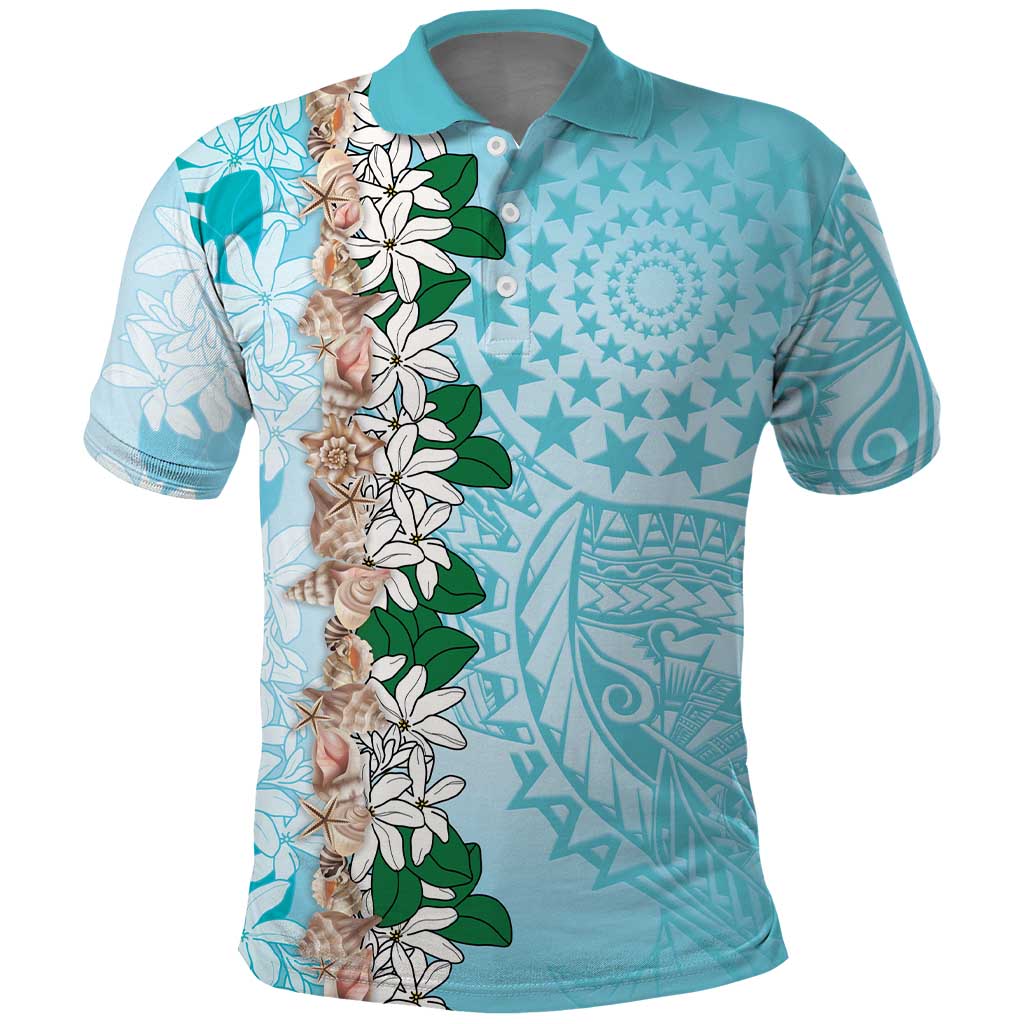 Cook Islands Tiare Maori With Conch Shell Polo Shirt Pasifika Fest Polynesian Tattoo Turquoise