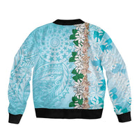 Cook Islands Tiare Maori With Conch Shell Sleeve Zip Bomber Jacket Pasifika Fest Polynesian Tattoo Turquoise LT14 - Polynesian Pride