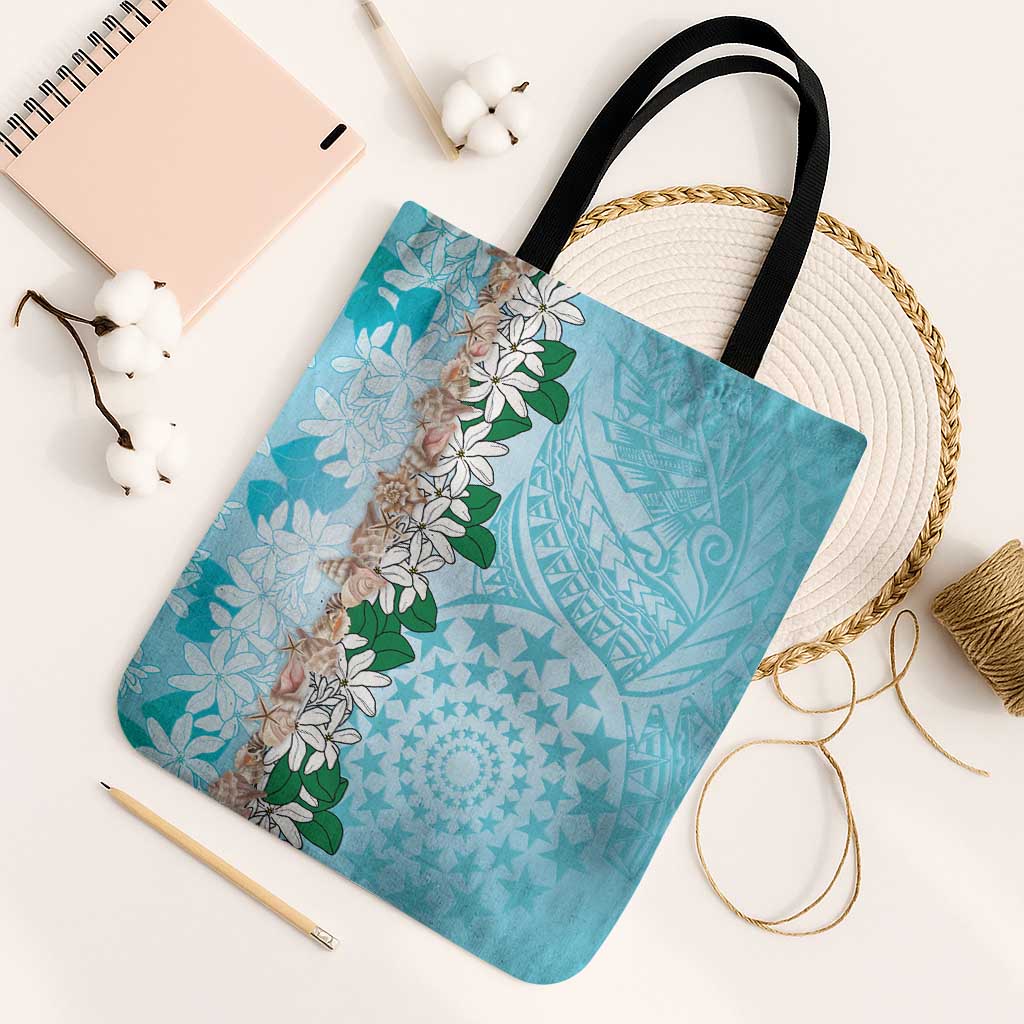 Cook Islands Tiare Maori With Conch Shell Tote Bag Pasifika Fest Polynesian Tattoo Turquoise