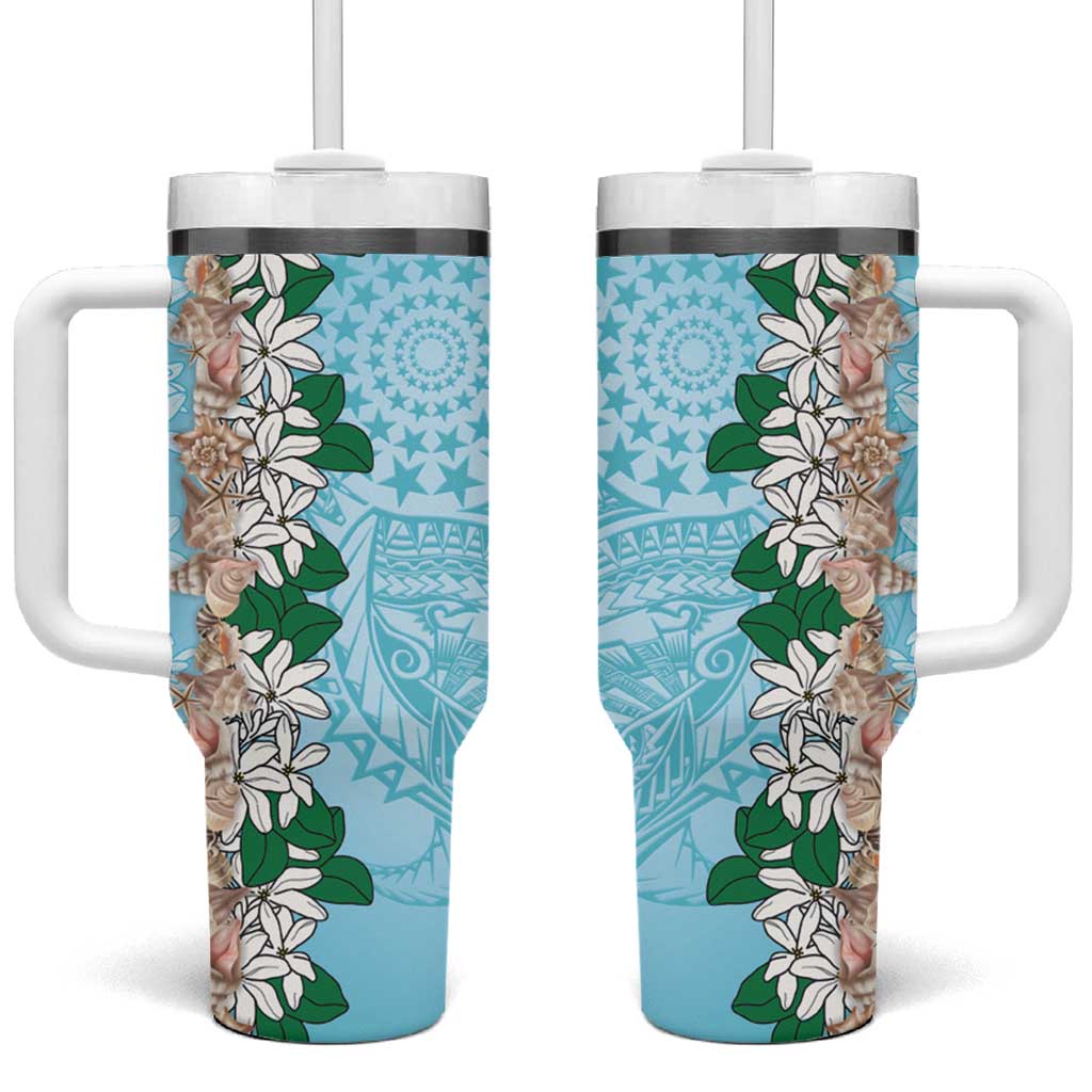 Cook Islands Tiare Maori With Conch Shell Tumbler With Handle Pasifika Fest Polynesian Tattoo Turquoise