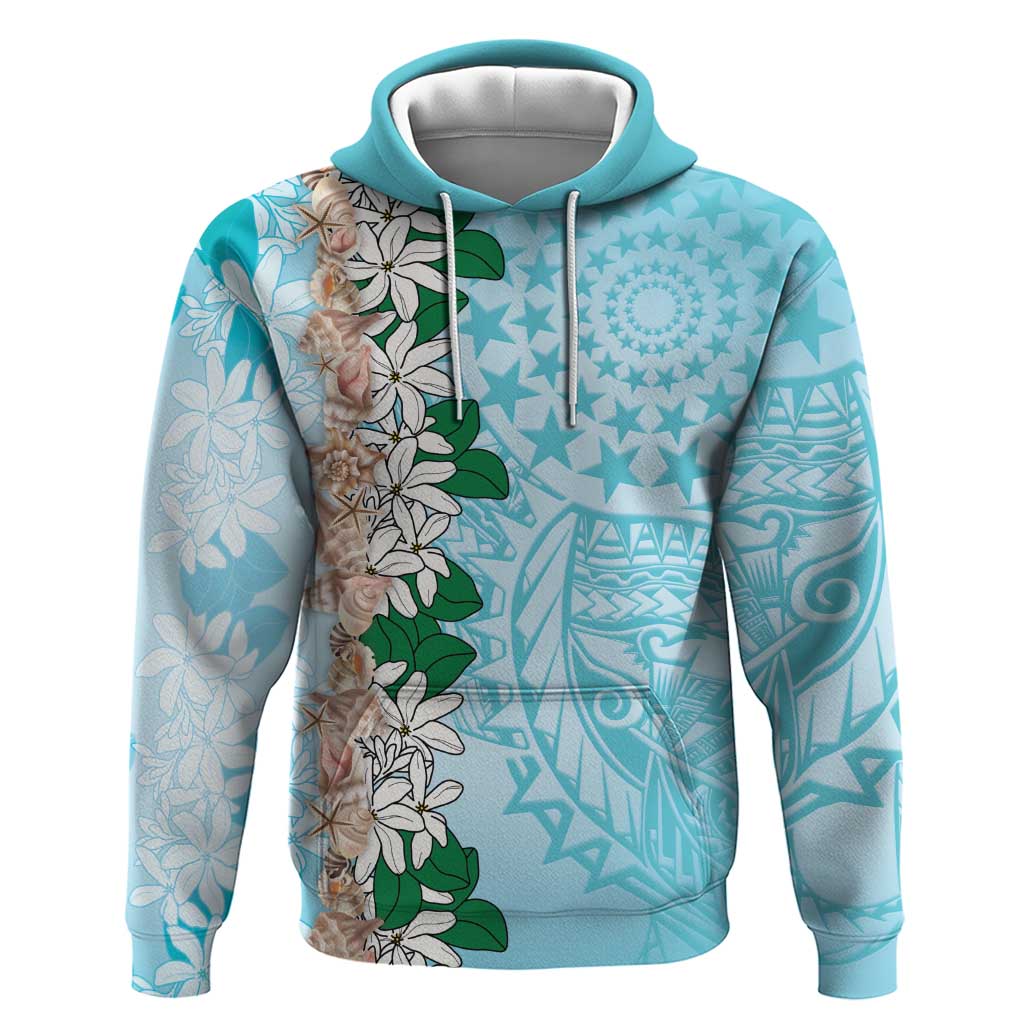 Cook Islands Tiare Maori With Conch Shell Zip Hoodie Pasifika Fest Polynesian Tattoo Turquoise LT14 Pullover Hoodie Turquoise - Polynesian Pride
