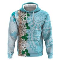 Cook Islands Tiare Maori With Conch Shell Zip Hoodie Pasifika Fest Polynesian Tattoo Turquoise LT14 Pullover Hoodie Turquoise - Polynesian Pride