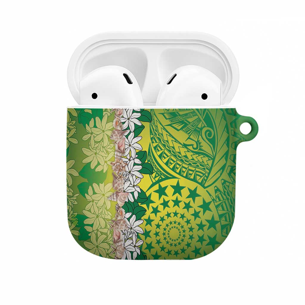 Cook Islands Tiare Maori With Conch Shell AirPods Case Pasifika Fest Polynesian Tattoo Green
