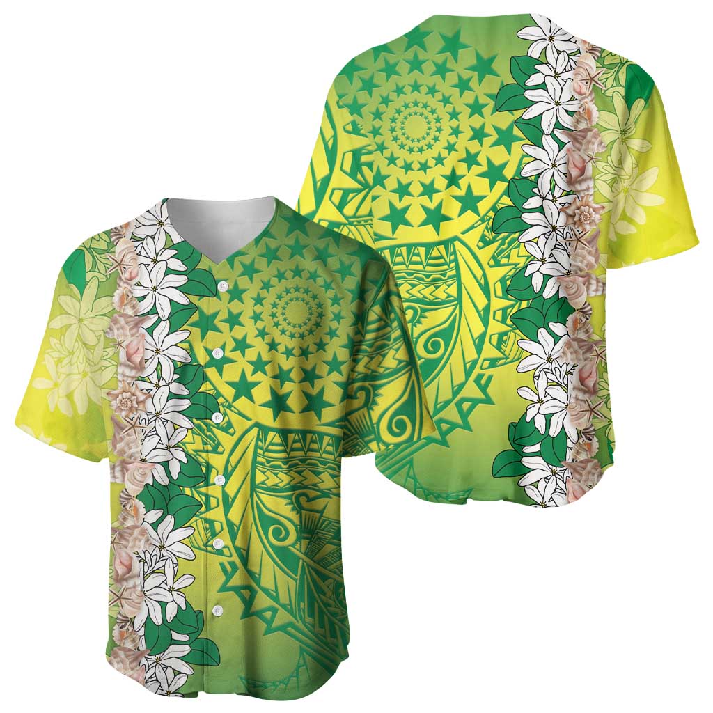 Cook Islands Tiare Maori With Conch Shell Baseball Jersey Pasifika Fest Polynesian Tattoo Green LT14 - Polynesian Pride