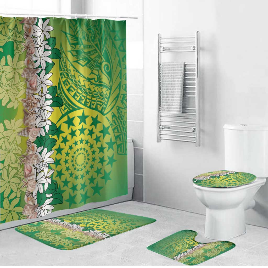Cook Islands Tiare Maori With Conch Shell Bathroom Set Pasifika Fest Polynesian Tattoo Green