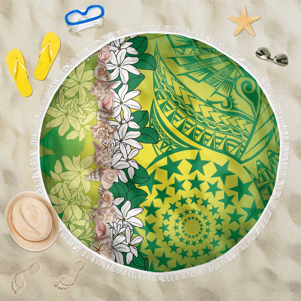 Cook Islands Tiare Maori With Conch Shell Beach Blanket Pasifika Fest Polynesian Tattoo Green