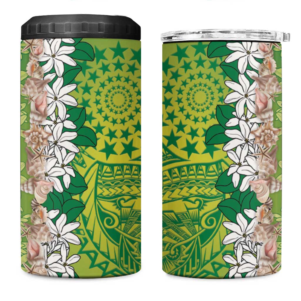 Cook Islands Tiare Maori With Conch Shell 4 in 1 Can Cooler Tumbler Pasifika Fest Polynesian Tattoo Green