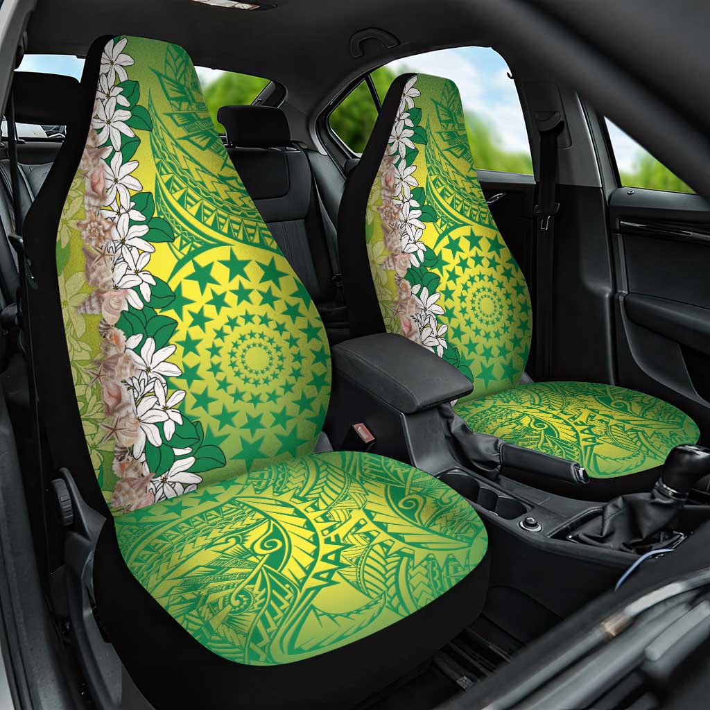 Cook Islands Tiare Maori With Conch Shell Car Seat Cover Pasifika Fest Polynesian Tattoo Green