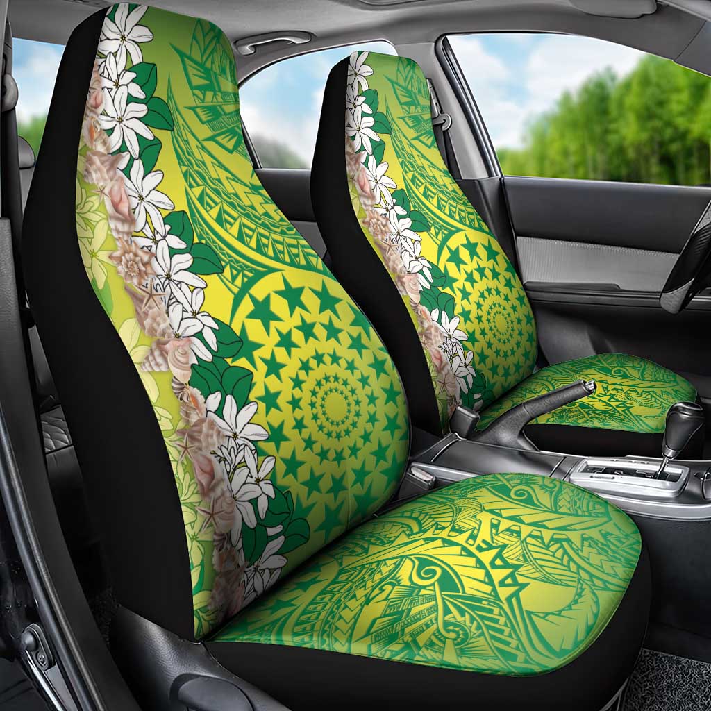 Cook Islands Tiare Maori With Conch Shell Car Seat Cover Pasifika Fest Polynesian Tattoo Green LT14 - Polynesian Pride
