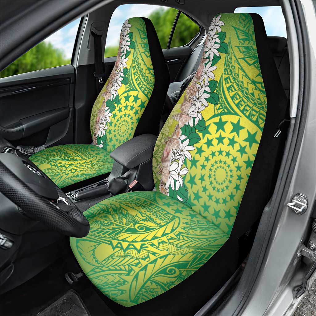 Cook Islands Tiare Maori With Conch Shell Car Seat Cover Pasifika Fest Polynesian Tattoo Green LT14 - Polynesian Pride