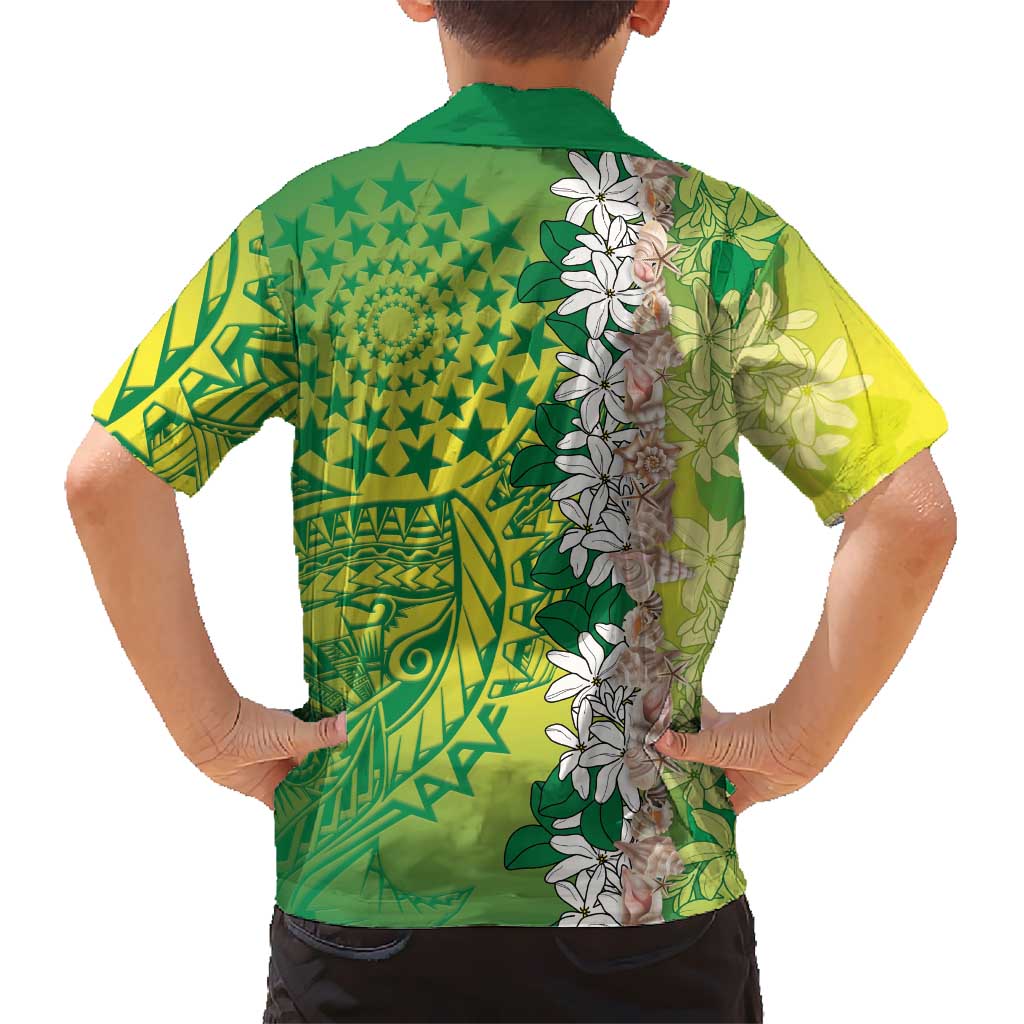 Cook Islands Tiare Maori With Conch Shell Family Matching Off The Shoulder Long Sleeve Dress and Hawaiian Shirt Pasifika Fest Polynesian Tattoo Green LT14 - Polynesian Pride