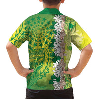 Cook Islands Tiare Maori With Conch Shell Family Matching Off The Shoulder Long Sleeve Dress and Hawaiian Shirt Pasifika Fest Polynesian Tattoo Green LT14 - Polynesian Pride