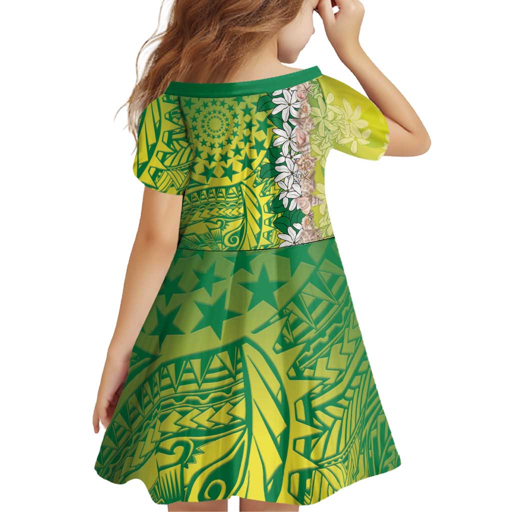 Cook Islands Tiare Maori With Conch Shell Family Matching Off Shoulder Short Dress and Hawaiian Shirt Pasifika Fest Polynesian Tattoo Green LT14 - Polynesian Pride