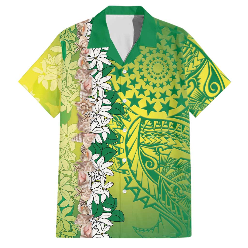Cook Islands Tiare Maori With Conch Shell Family Matching Puletasi and Hawaiian Shirt Pasifika Fest Polynesian Tattoo Green LT14 Dad's Shirt - Short Sleeve Green - Polynesian Pride