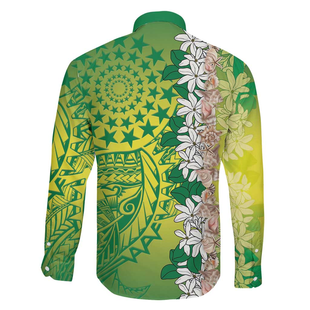 Cook Islands Tiare Maori With Conch Shell Family Matching Short Sleeve Bodycon Dress and Hawaiian Shirt Pasifika Fest Polynesian Tattoo Green LT14 - Polynesian Pride