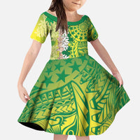 Cook Islands Tiare Maori With Conch Shell Family Matching Tank Maxi Dress and Hawaiian Shirt Pasifika Fest Polynesian Tattoo Green LT14 Daughter's Dress Green - Polynesian Pride