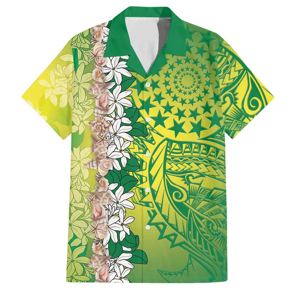 Cook Islands Tiare Maori With Conch Shell Hawaiian Shirt Pasifika Fest Polynesian Tattoo Green