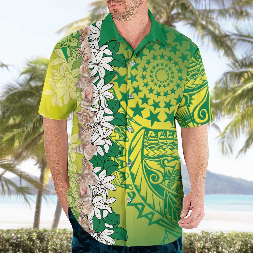 Cook Islands Tiare Maori With Conch Shell Hawaiian Shirt Pasifika Fest Polynesian Tattoo Green