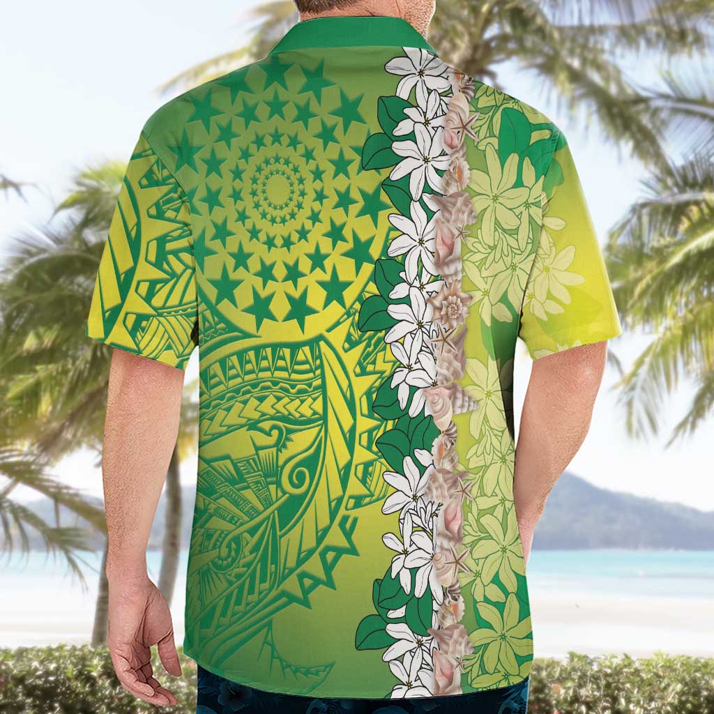 Cook Islands Tiare Maori With Conch Shell Hawaiian Shirt Pasifika Fest Polynesian Tattoo Green