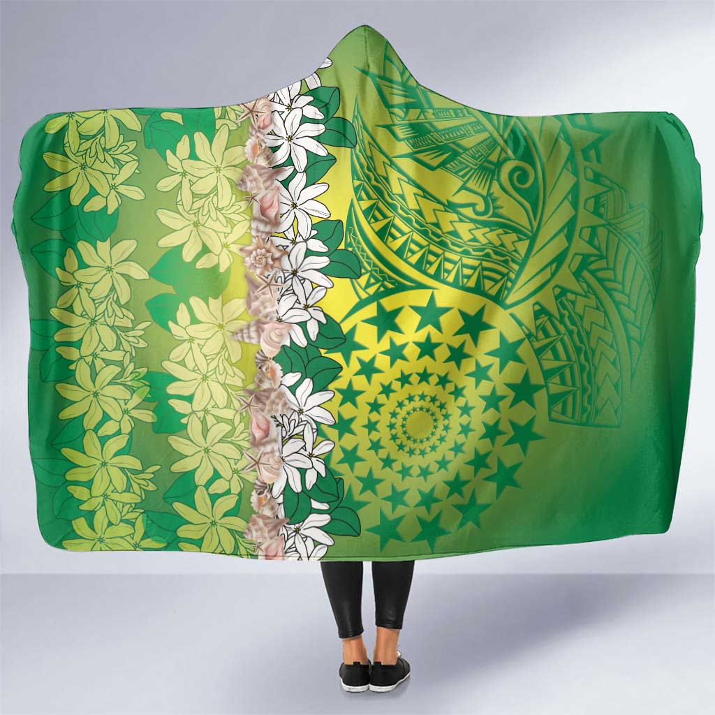 Cook Islands Tiare Maori With Conch Shell Hooded Blanket Pasifika Fest Polynesian Tattoo Green LT14 One Size Green - Polynesian Pride