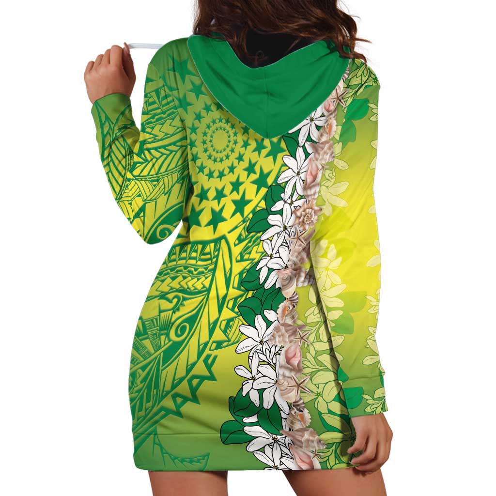 Cook Islands Tiare Maori With Conch Shell Hoodie Dress Pasifika Fest Polynesian Tattoo Green