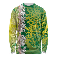 Cook Islands Tiare Maori With Conch Shell Long Sleeve Shirt Pasifika Fest Polynesian Tattoo Green LT14 Unisex Green - Polynesian Pride