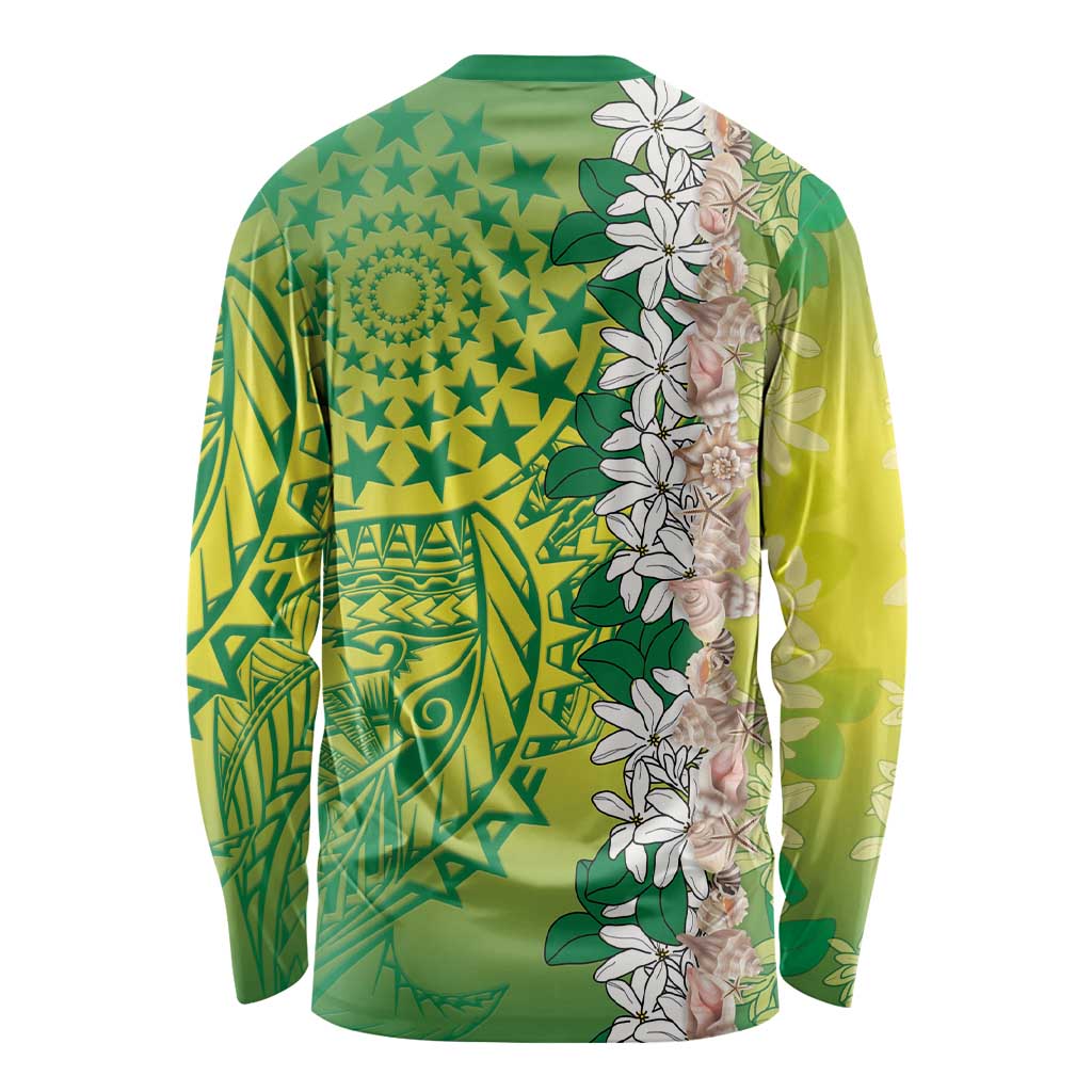 Cook Islands Tiare Maori With Conch Shell Long Sleeve Shirt Pasifika Fest Polynesian Tattoo Green LT14 - Polynesian Pride