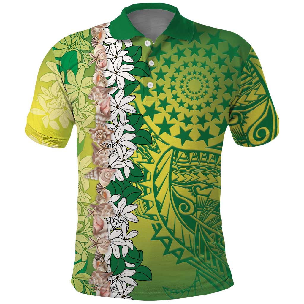 Cook Islands Tiare Maori With Conch Shell Polo Shirt Pasifika Fest Polynesian Tattoo Green