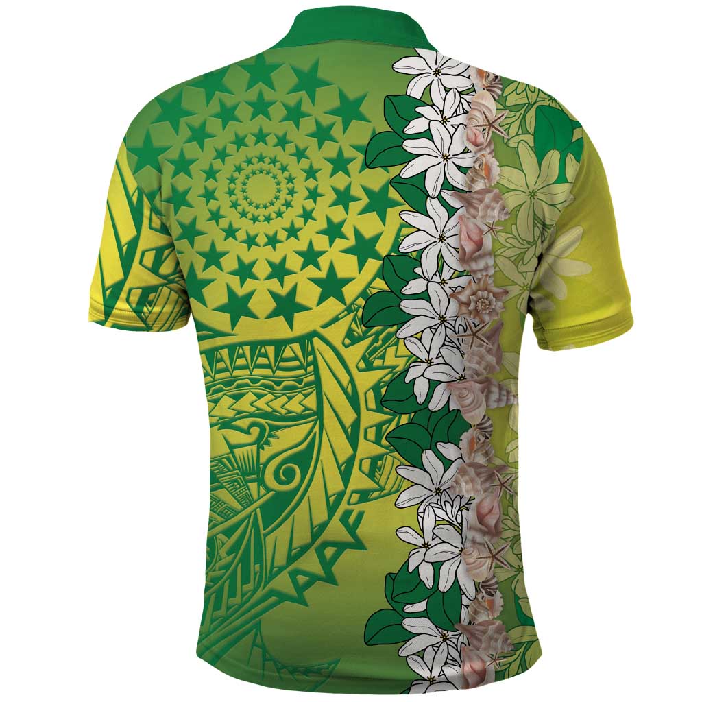 Cook Islands Tiare Maori With Conch Shell Polo Shirt Pasifika Fest Polynesian Tattoo Green
