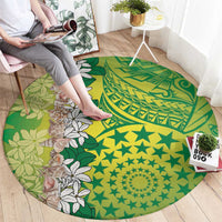 Cook Islands Tiare Maori With Conch Shell Round Carpet Pasifika Fest Polynesian Tattoo Green LT14 - Polynesian Pride
