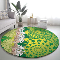 Cook Islands Tiare Maori With Conch Shell Round Carpet Pasifika Fest Polynesian Tattoo Green LT14 - Polynesian Pride