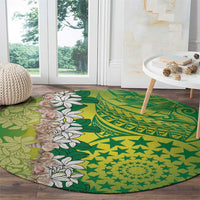 Cook Islands Tiare Maori With Conch Shell Round Carpet Pasifika Fest Polynesian Tattoo Green LT14 - Polynesian Pride
