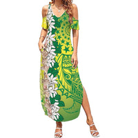 Cook Islands Tiare Maori With Conch Shell Summer Maxi Dress Pasifika Fest Polynesian Tattoo Green