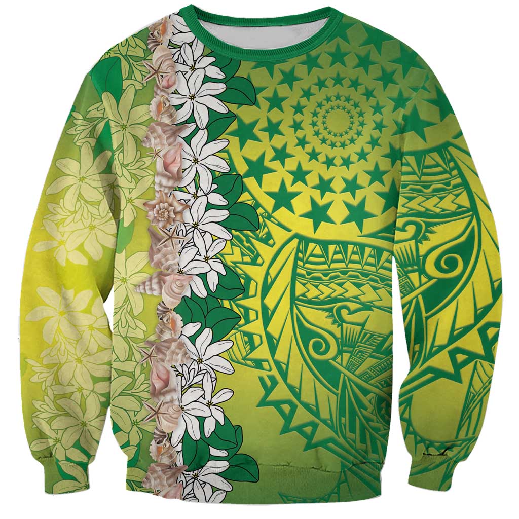 Cook Islands Tiare Maori With Conch Shell Sweatshirt Pasifika Fest Polynesian Tattoo Green