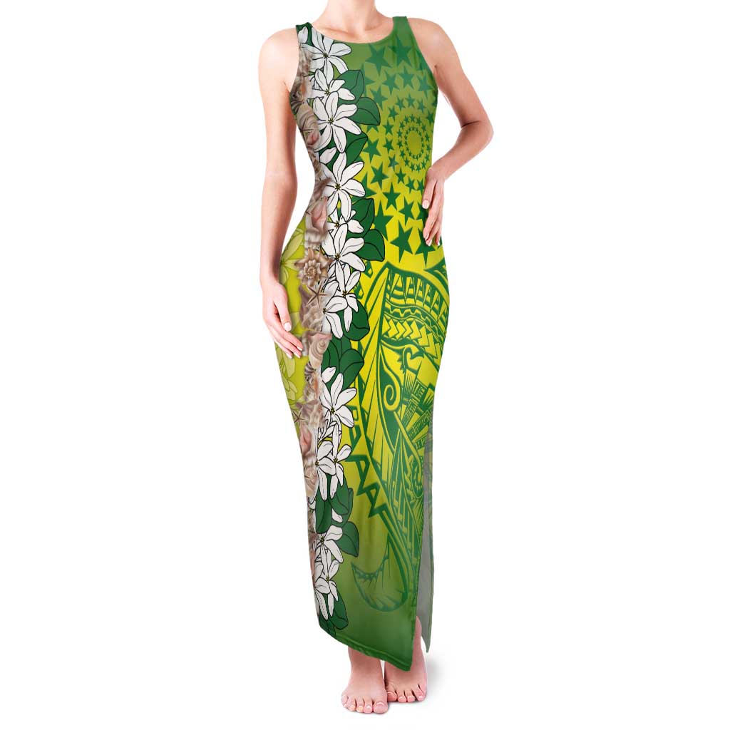 Cook Islands Tiare Maori With Conch Shell Tank Maxi Dress Pasifika Fest Polynesian Tattoo Green